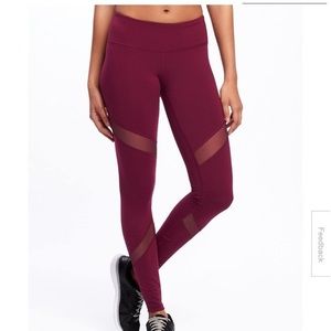 Women’s Old Navy Active Maroon Go-Dry Mesh Panel Leggings; High Rise